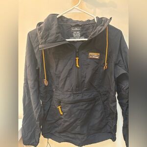 LL Bean Black Anorak Jacket with Yellow Accents